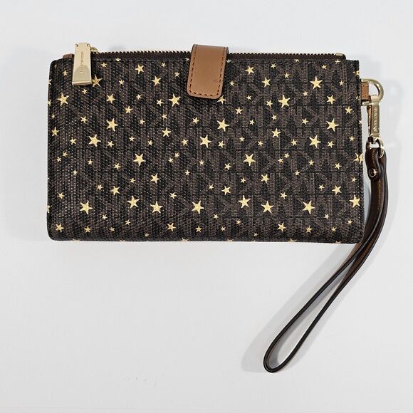 MICHAEL Michael Kors Adele Star Embellished Logo Smartphone Wallet Brown Gold - Picture 2 of 10